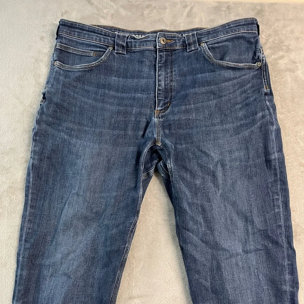 Duluth Trading Ballroom Double Flex Jeans Mens 38x34* Standard Fit Dark Wash EUC
